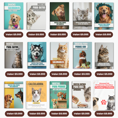 +450 Recetas Naturales para Perros y Gatos +15 BONOS de REGALO 🎁
